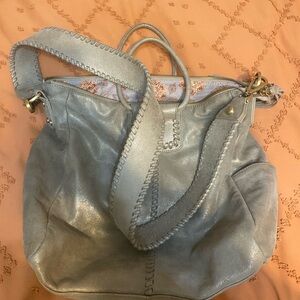 HOBO Metallic Gray Leather Hobo Bag